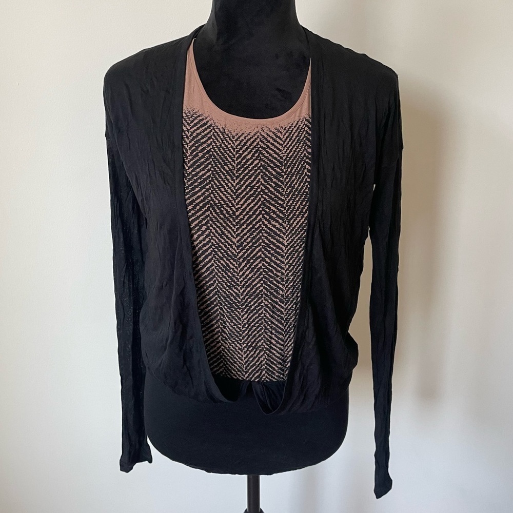 Pier Antonio Gaspari Fuzzi Black Cipria Long Sleeve Silk Angora Layered Top NWT